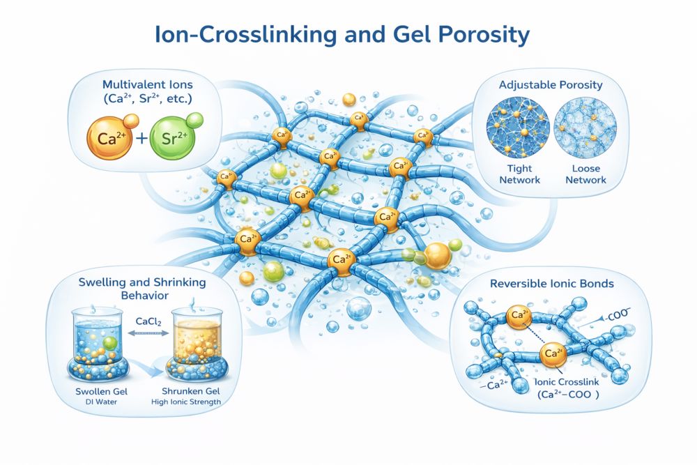 How Does Ion-Crosslinking Define Gel Porosity?