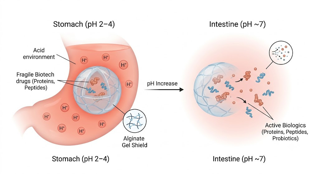 The Natural Alginic Acid Shield That Helps Fragile Biotech Drugs Easily Survive Tough Stomach Acid