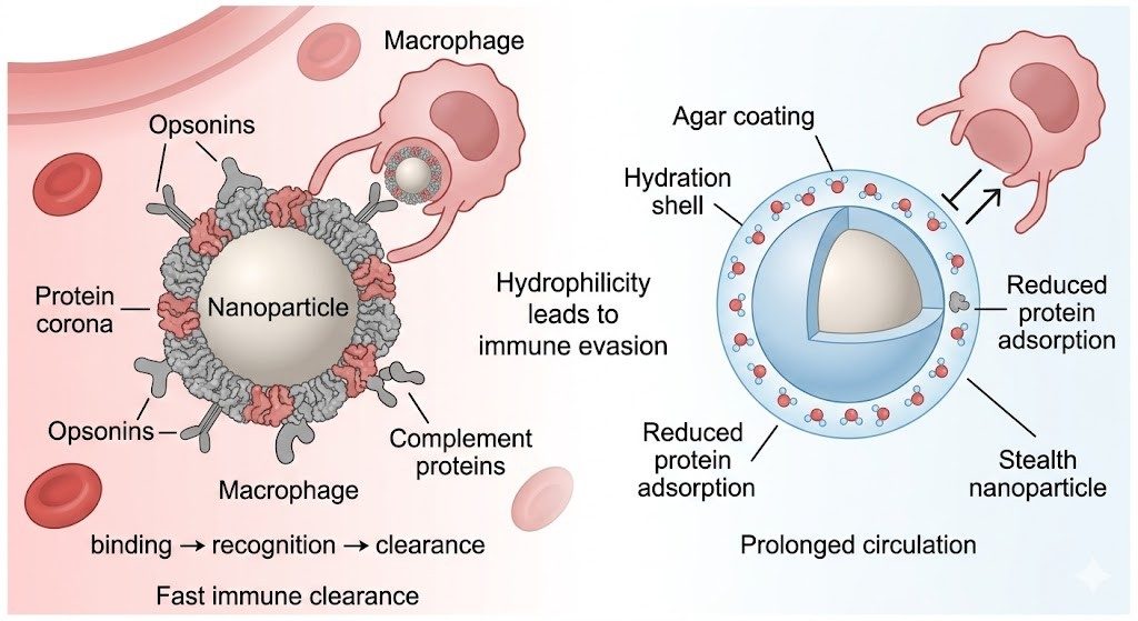 Why Does the Hydrophilicity of Agar Reduce the Immune Clearance of Nanoparticles?